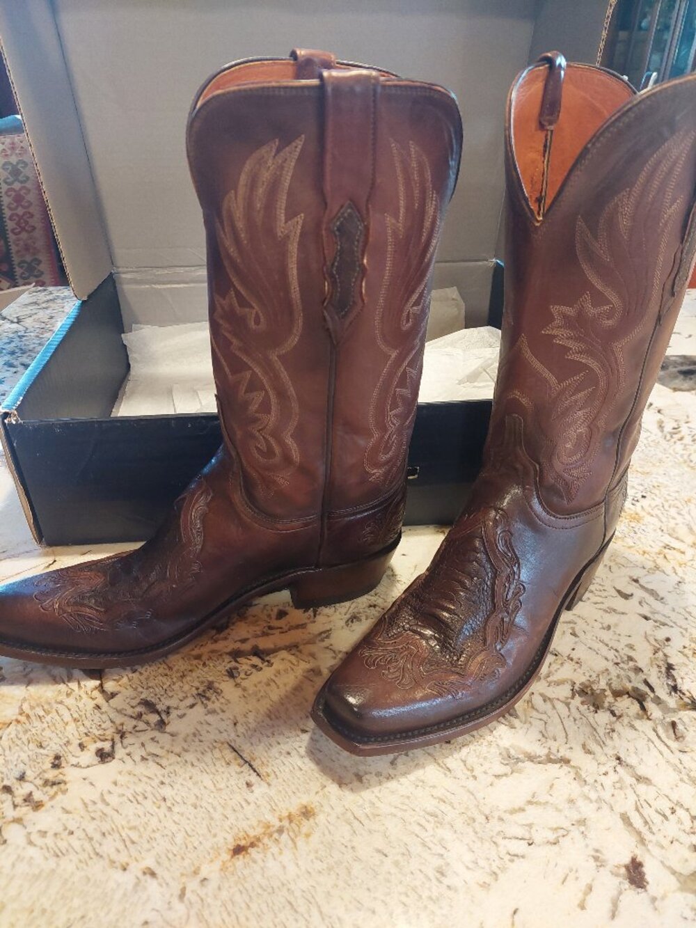 Lucchese Exotic and Tooled Women's Brown boots like new in box, worn once Sz 10b - Picture 9 of 16